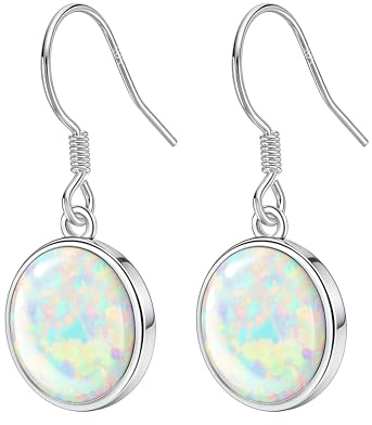 KristLand Runde Opal Sterling Silber 925 Silber Ohrhänger Vergoldeter Ohrring mit Blauem Opal Geschenk für Frau Damen Mädchen