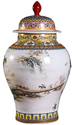 ZHOUXIAO Jarra De Jengibre Decorativo para Decoración del Hogar, Grandes Jarras De Porcelana Tradicionales Chinos Jarras De Sien con Tapas, Decoración De Jarrones De Flores P A