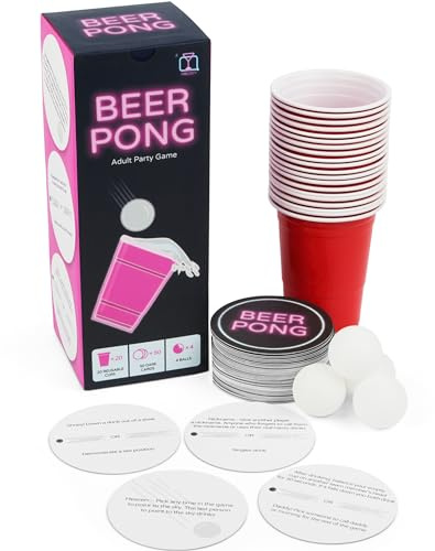 Prezey Dare Pong - Full Beer Pong Set with 20 Red Cups, 2 Balls and 78 Dares - Drinking Games For Adults, Hen Party Games, Hen Do Games, Party Games for Adults