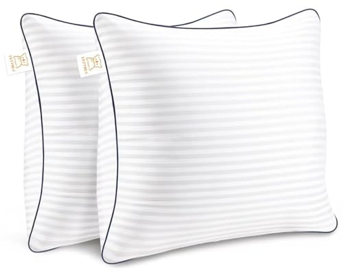 Yettbea 18x18 Inches Pillow Inserts Set of 2- Premium Soft Down Alternative Fill, Decorative Throw Pillows for Couch, Bed & Sofa, Supportive White Striped Bedroom Pillow Forms