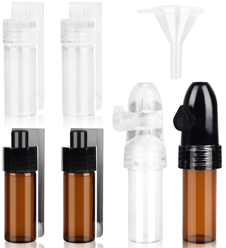 Marstey 6 Pcs Round Glass Spice Jars, Glass Storage Bottle, Small Storage Bottles, with Funnel, Easy to Store and Carry, for Spice Rack, Cabinet, Drawer