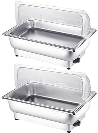 Chafing Dish Buffet-Set, elektrisches Backblech mit Drehknopf für einstellbare Temperatur zwischen 35 und 85 Grad, mit Rolldeckel und Temperaturanzeige, 9+13,5