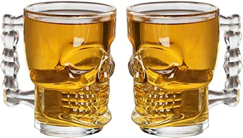 Oceano Gobelets crâne verre bière chope Shot Chupito tasse whisky vodka amer vin bière rhum spiritueux idée cadeau anniversaire fête des pères halloween bar pub skull crâne (2 pcs 500 ml)