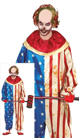 FIESTAS GUIRCA Amerikansk patriot clown kostym för män - US Terror Clown - Halloween-kostymer för män, storlek XL för vuxna