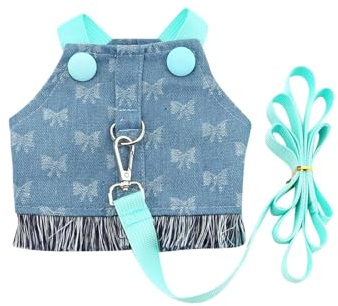 Hundegeschirr für Für 1-7KG Doggy Yorkie, Welpengeschirr Einstellbar Harness Denim Weste, Niedliche Weste mit Schleifenknoten für Welpen, Kontrolle Brustgeschirr (S,Blau2)