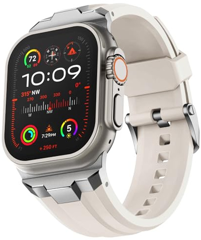 Suitisbest Armband Kompatibel mit Apple Watch Ultra 2 / Ultra 49mm, Serie 9/8/7 45mm, Serie SE/6/5/4 44mm und Serie 3/2/1 42mm, Silikon Band mit 316L Edelstahlanschluss