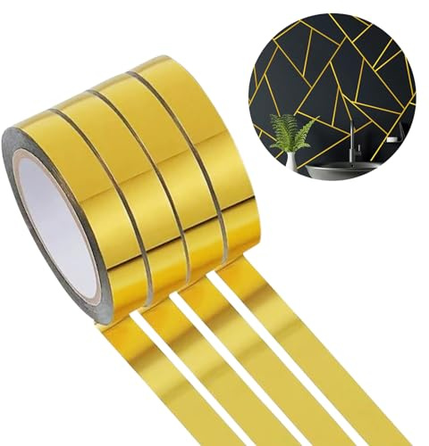 4 Rollen Goldband Klebeband Selbstklebende Wandleiste,Keramikfliesen Zierleiste Selbstklebend Bodenband,Schönheitsnaht Zierleisten Washi Tape Gold,Masking Tapes Dekorative Klebeband