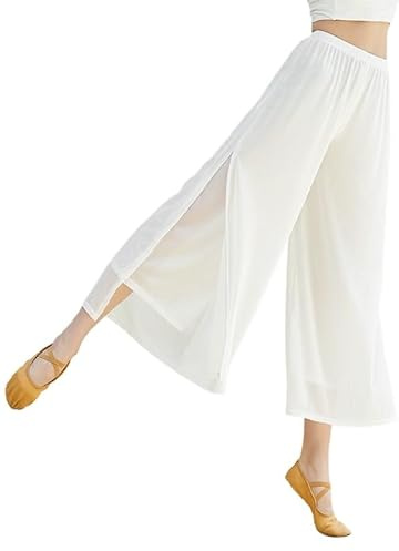 HEARTTOUCH Damen Chiffon Tanzhose Trainingshose Bauchtanz Pilates Yogahose Einfarbig Leicht Sporthose Übungshosen Weites Bein Hosen Klassische Tanzkleidung