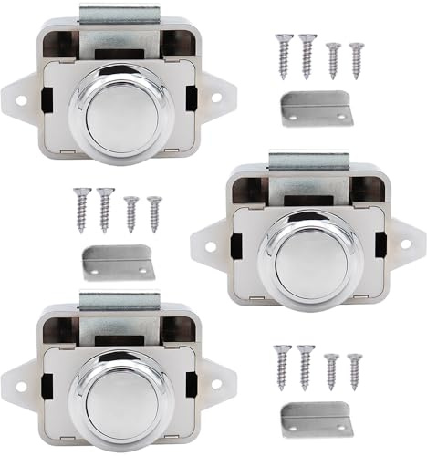 Kellegour 3 Pcs Cabinet Lock Catch,Push Button Catch Door Lock,Wohnmobil Möbelschloss,für Schublade,Schrank,Wohnmobil,Schiff (Silbrig)