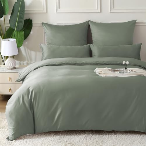 MILDLY Satin Bettwäsche 135x200 Baumwolle,100% Langstapelige Baumwolle Seidig Luxus Bettzeug, ÖkoTex Zertifiziert & für Allergiker Geeignet, 1 Bettbezug 135x200 & 1 Kissenbezug 80x80,GrauSage