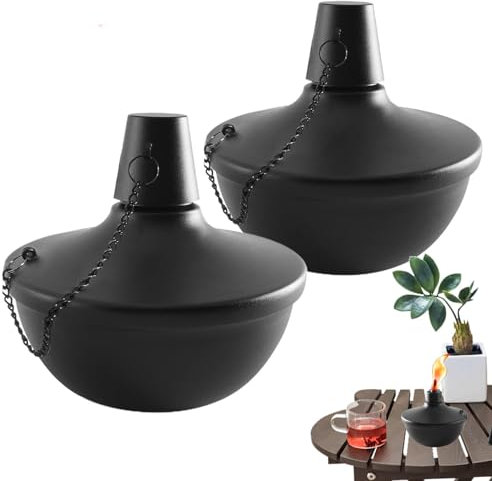 Torches de table à la citronnelle - Lot de 2 torches de table en métal | Lampe à huile rechargeable, bougies à flamme rechargeables avec 2 mèches et couvercle pour patio, terrasse