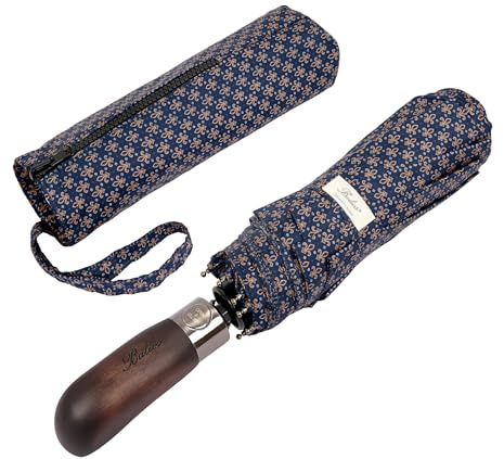 Balios Fällbart paraply, äkta trähandtag, automatisk öppning och stängning, ventilerande baldakin, 100 cm spanwijdte, 32 cm lengte