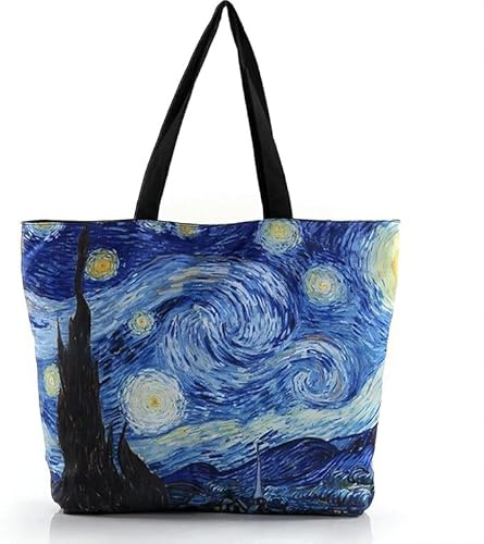 DJKKiTTQ Kompatibel mit Vincent Van Gogh Canvas Art Tote Bag, große Umhängetasche für Frauen, Einkaufstasche, wiederverwendbar (Starry Night)