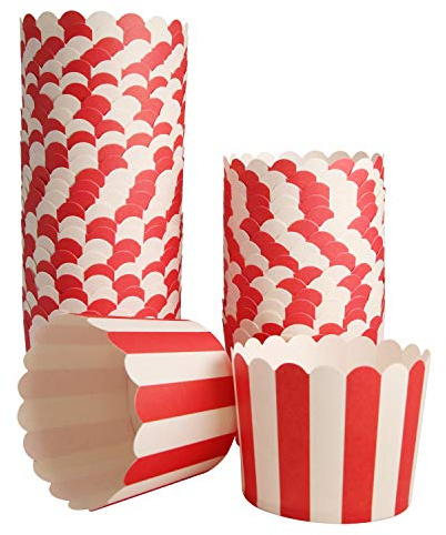 50 Stück Muffinförmchen Backpapierbecher, Streifen Cupcake Förmchen Muffins | Backbecher Cupcake Hüllen für Feiertagsgeburtstagsfeiern, Hochzeiten, Süßigkeiten und Kuchen Dekorationen Rot