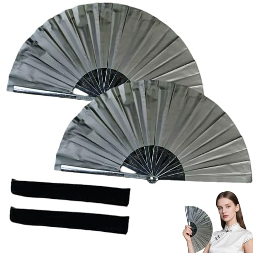 LEOINAER 2PCS Éventail Pliant, Ventilaten Bambou,VentilatPliant en Soie Tai Chi Chinois Noir Grand Format 33cm/63cm - Pliable, Durable, Léger pour la Performance, la Danse