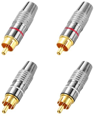 sourcing map 4Pcs RCA to Speaker Wire Connector, RCA Solderless Male Silver Plated Stereo Audio Connector Adapter 8MM Jack Plug