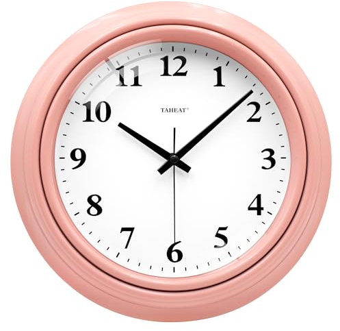 TAHEAT Orologio da Parete Silenzioso Moderno Rosa Bambini 25cm | Rotondo | Batteria Inclusa | Ideale per Camera Bambini Soggiorno Cucina