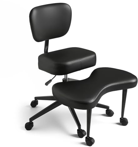 MallCreaty Ergonomisch Meditationsstuhl für mehrere Sitzpositionen | ADHS-Stuhl mit Lendenwirbelstütze und Rollen,Höhenverstellbar, perfekter Kniestuhl für Yoga-Liebhaber,Bürostuhl,Schwarz