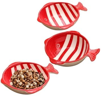 TLTLT „Keramik-Katzennäpfe gegen Schnurrhaar-Ermüdung – rutschfeste, Flache Futter- und Wassernäpfe, 3er-Set (113 ml) – Fisch-Design, giftfrei, for kleine Kätzchen und Hauskatzen“