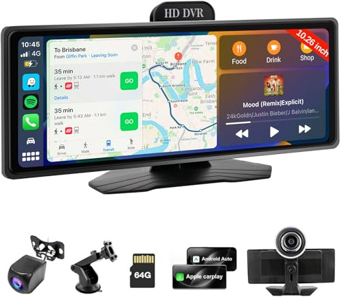 Haudio Wireless Carplay Screen for Car, 10.26 Portable Car Radio with Apple CarPlay & Android Auto, Backup Camera/Mirror Link/GPS/BT/Voice Control/AUX/FM Satellite Radio for All Vehicles