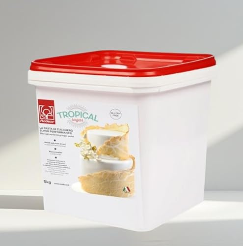 Modecor Pasta di Zucchero Bianca Tropical Sugar 5kg – Super Resistente a Caldo e Umidità, Gusto Vaniglia, Senza Glutine – Per Copertura Torte e Decorazioni