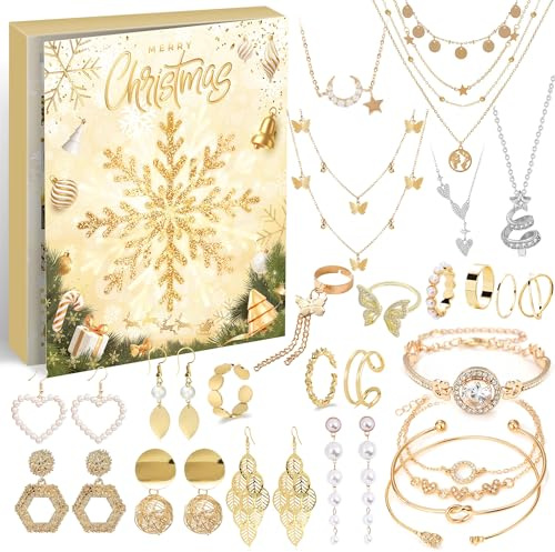 ImnBest Calendrier de l'Avent 2025 Calendrier de Noël pour femmes et filles, 24 surprises bracelet, collier, boucles d'oreilles, ensemble de bijoux pour femmes, filles, adolescentes, enfants