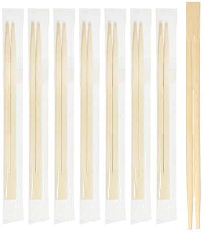 Chef Royale 100 Pairs Disposable Bamboo Chopsticks - 21cm Individually Wrapped Wooden Chop Sticks Bulk Pack - Eco-Friendly Biodegradable Bamboo Cutlery for Sushi, Asian Cuisine