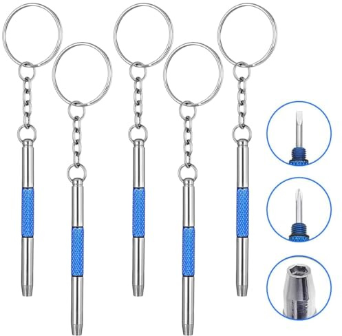 UIEXAY Lot De 5 Mini Tournevis Pour Lunettes, Tournevis 3 En 1 En Acier Inoxydable, Kit D'Outils De Réparation De Lunettes, Petit Avec Trousseau De Clés, Tournevis Portable Pour Lunettes