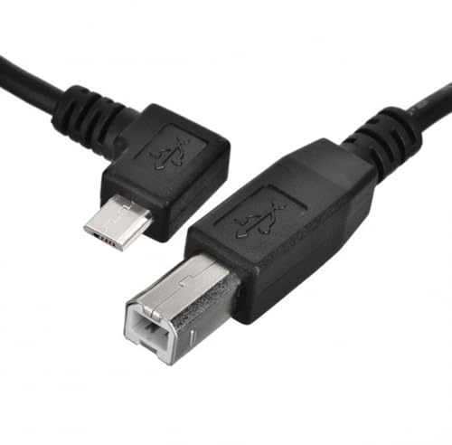 NFHK Câble OTG Micro USB mâle vers Micro OTG mâle standard B coudé à 90 degrés vers USB Type B pour imprimante, scanner, disque SSD, instrument de musique électronique, câble MIDI pour clavier 60 cm