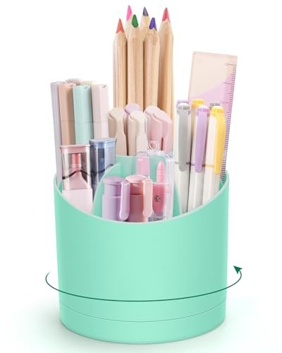 Stifte Organizer,360 Grad Drehbarer Schreibtisch Organizer,Nordischer Stil Stiftehalter Becher,Moderner Büro Schreibtisch Organizer mit 7 Fächern für Schreibtisch,Schule,Zuhause und Kosmetik(Grün)