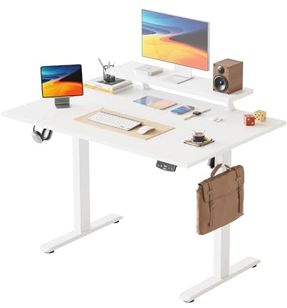 Agilestic Höhenverstellbarer Schreibtisch mit flexiblem Monitorständer | Schreibtisch höhenverstellbar elektrisch 120 x 80 cm, 2 Speicherplätze, Stehschreibtisch für Homeoffice, Weiß