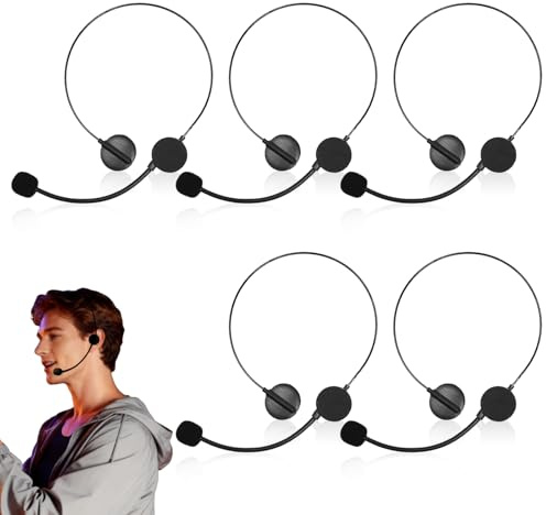 GYIOFAI 5 Piezas Accesorios para Disfraz de Rockstar, Micrófono y Auriculares Falsos, Auriculares Negros con Micrófono de Juguete, Microphone Plástico Utilería para Escenario Divertido
