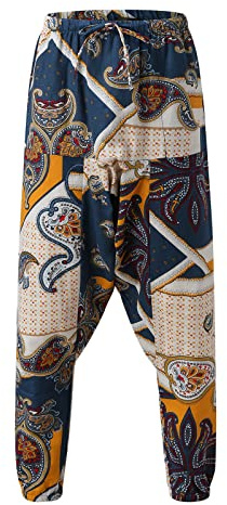 Piratdräkt herrbyxor herr japanska byxor retro tryckta byxor manschett hippie byxor vardag harem joggingbyxor hiphop droppe gren träningsbyxor streetwear breda ben träningsbyxor med snörning, BEIgE