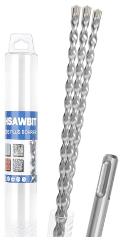 Lot de 3 forets SDS Plus, 6 x 260 mm, avec 4 taillants, pour marteau perforateur professionnel, pour béton, maçonnerie, pierre, brique, idéal pour béton armé et marteau perforateur