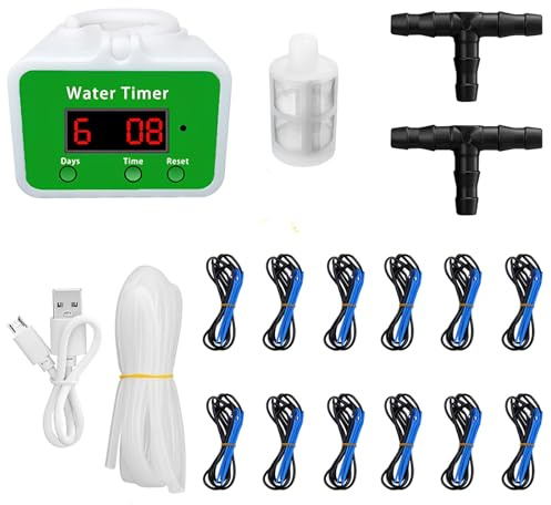yeeplant Sistema automático de riego por goteo para 12 macetas, riego de plantas de interior, recargable por USB, tubo de 6.5 pies y 12 flechas de goteo incluidas
