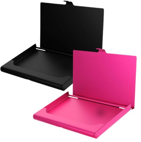 VILLCASE Tarjeteros Metálicos para Sublimación, Estuche de Aluminio para Tarjetas de Visita, Paquete 2 Piezas (1 Negro, 1 Rosa), Compacto y Ligero para Oficina y Presentaciones