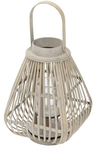 ECD Germany Lanterna in bambù Naturale, Altezza 42,5 cm, Colore Legno, Portacandela con Inserto in Vetro, Lanterna da Giardino con Effetto Intrecciato, Stile Boho, Decorazione per Terrazza e Interni