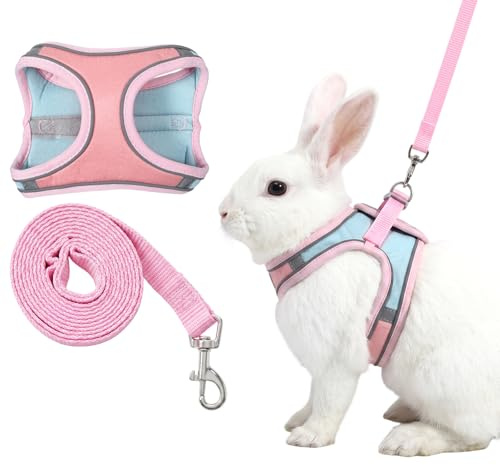 Harnais doux pour lapin avec laisse, laisse réglable pour lapin, chaton, animal de compagnie, lapin, harnais pour chats, petits chiens et autres petits animaux de compagnie, taille M, vert rose