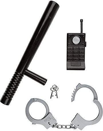 Idena 8040006 - Juego de policía, bastón, esposas y walkie-talkie, 3 piezas