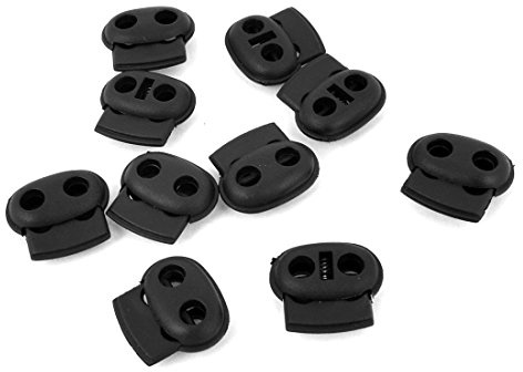 sourcing map Kordelstopper 2 Loch Stopper Kordel 5mm 10 Stück aus Kunststoff Schwarz Enden Geflochten Kordel-Verschluss Stopper Kordelklemme