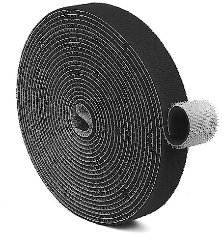 TNP Hook and Loop Tape Strap Cable Ties Fastener (Black) (15 Feet) - Sticky Self Adhesive Nylon Fabric Roll Wrap 0.75 Wide 5 Yards Reusable for Cutting Custom Length Cord Wire Fastening