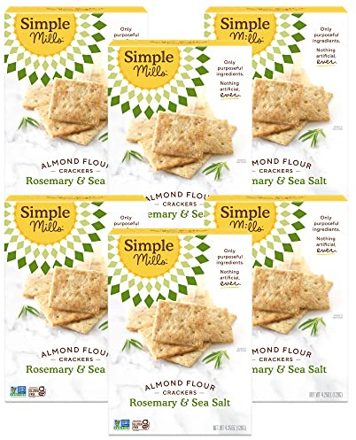 Simple Mills Almond Flour Crackers, Rosemary & Sea Salt, Gluten Free, Flax Seed, Sunflower Seeds, Corn Free, Good for Snacks, Made with whole foods, 6 Count (Packaging May Vary)