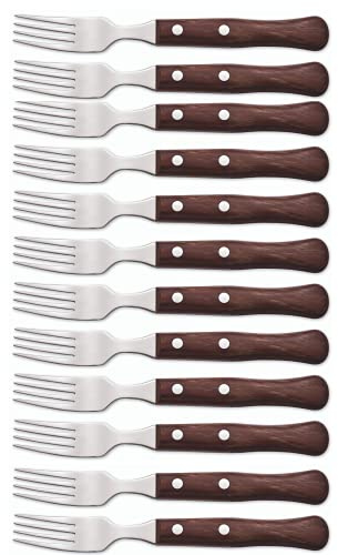 Arcos Couteaux de Table - Boîte 12 pièces Fourchette à Steak - Acier Inoxydable 18/10 et 225 mm - Manche Bois Comprimé Couleur Brun (12 pcs)