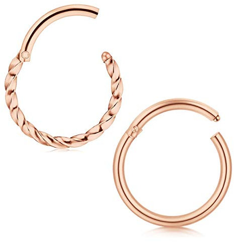 Briana Williams 2stk Nasenring Clicker Septum Nasenpiercing Edelstahl 8mm Segment Piercing Nase Lippe Ohr Ring