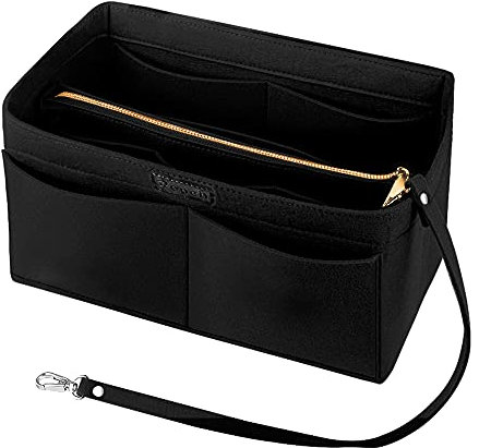 Ropch Handtaschen Organizer, Filz Taschenorganizer Bag in Bag Innentaschen Handtaschenordner mit Abnehmbare Reißverschluss-Tasche und Schlüsselkette (Schwarz, XL)