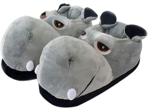 SHIXIAOSHU Fluffy Hippo & Elephant Slippers - Oversized Warm House Slippers for Adults | Non-Slip Soft-Sole Indoor Slippers (Hippo, Adult, Women, 8, 10, Medium)