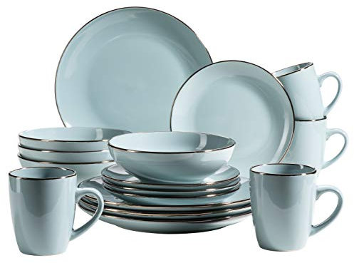 Mäser Servizio combinato in gres METALLIC RIM blu, 16 pezzi, azzurro