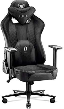 Diablo Gaming Stuhl Stoff X-Player 2.0 - Breite Sitzfläche - Gaming Chair mit 3D Armlehnen - Nacken/- Lendenkissen Wippfunktion - Bürostuhl 150 kg - Pc Gaming Stuhl Ergonomisch - Normal (L)