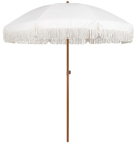 AMMSUN 7ft Patio Umbrella with Fringe Outdoor Tassel Umbrella UPF50+ Premium Steel Pole and Ribs Push Button Tilt, Cream White