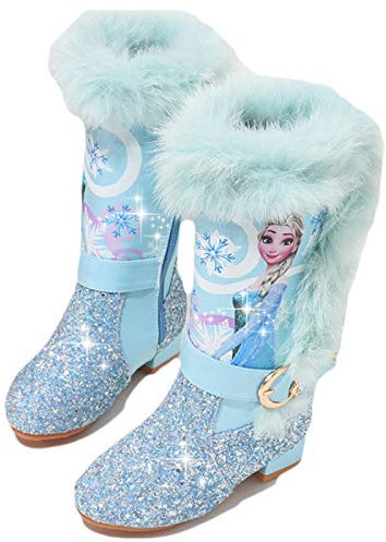Kosplay Stivali da Principessa Ragazze Elsa Bambini Stivali da Neve Morbide Fodera Calda Stivaletti Ragazze Inverno Scarponi da Sci all'aperto Partito Principessa Scarpe Eleganti